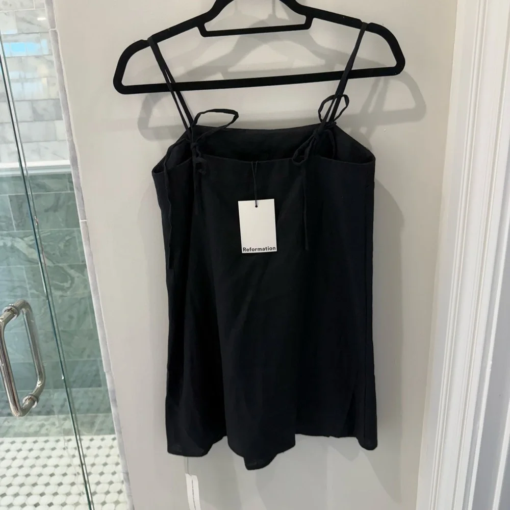 Reformation Black Satin Spaghetti-Strap Mini Dress - Picture 4 of 6